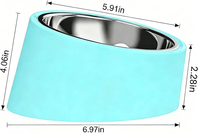 15° Tilted Dog Bowl for Small Dogs Flat-Faced Breeds - Anti-Choke Ergonomic Elevated Feeder Non-Slip Base - 2-in-1 Detachable Stainless Steel Food & Water Bowls - Calm Blue Cool & Clean - (Ｍ, Blue)