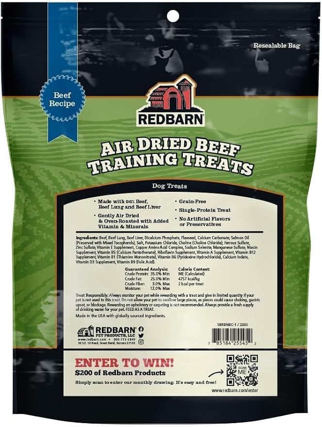Redbarn-All-Natural Air-Dried Training Treats for Puppies and Dogs - Delicious Beef & Chicken Flavors - Grain-Free Single Protein Rewards for Small, Medium, & Large Breeds (8oz Each, 4 Bags Total)
