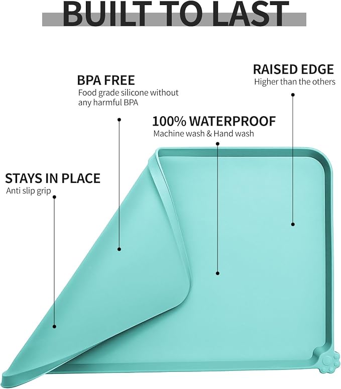Reopet Silicone Pet Feeding Mat - Waterproof & Non-Slip Dog Cat Placemat | High Raised Edges Prevent Food & Water Spills to Protect Floors, Easy to Clean, Fit for Dog Cat Bowls