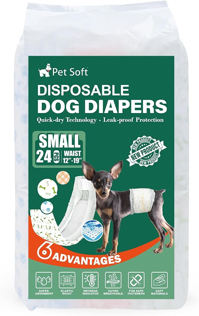 Pet Soft Disposable Dog Dipaers - Male Dog Wraps Wetness Indicator, Ultra Absorbent Puppy Diapers Male for Excitable Urination or Incontinence, 24pcs Small