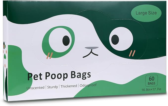 60 Count Cat Poop Bags Large Pet Waste Sacks with Handles, Disposable Litter Bags for Pet Poop, Extra-Thick Waste Bags Easy Tie Leak-Proof Strengthen Unscented