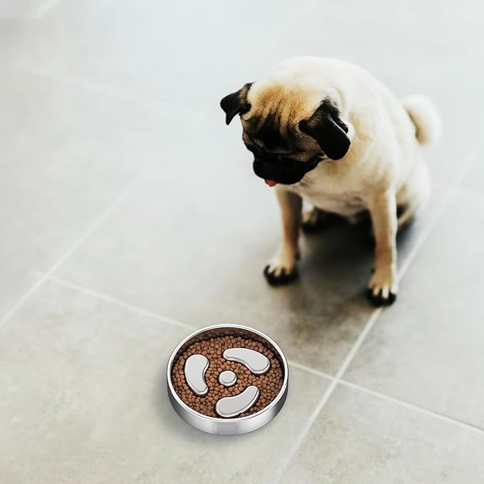 Slow Feeder Dog Bowls, 1.5Cups for Small Puppy, Food-Grade Double-Layer Stainless Steel, Heavy Duty with Non-Slip Rubber Base, Anti-Choking Puzzle Bowl to Slow Down Eating(1Pack)