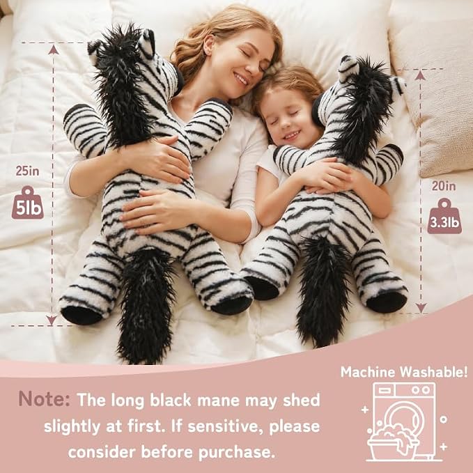 Niuniu Daddy 25" 5 lb Weighted Zebra Stuffed Animal for Adults Kids, Giant Large Soft Body Pillow Plush Toy for Sleeping Huggable, Gift for Everyday Comfort