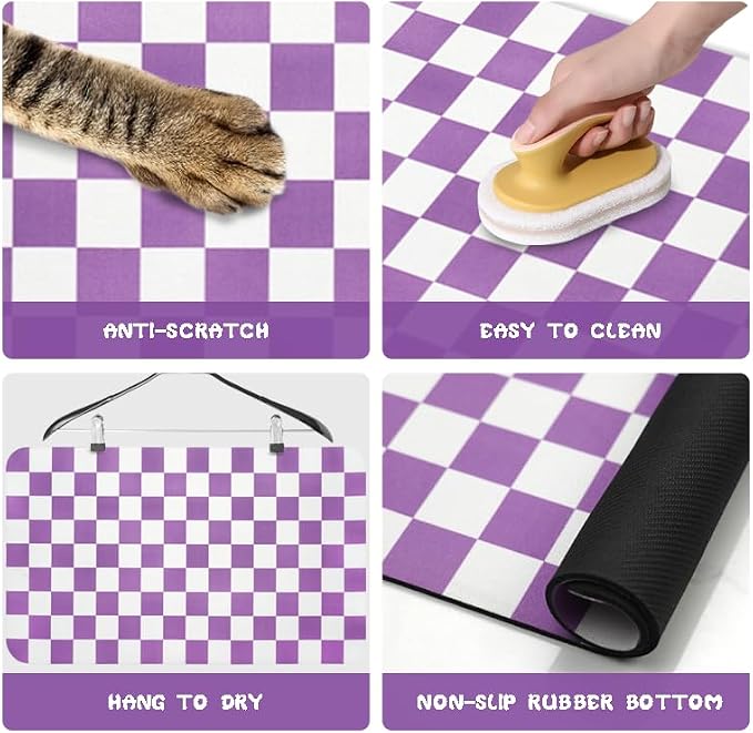 Dog Food Mats for Floors Waterproof, Pet Water Bowl Mats Pet Feeding Absorbent Placemats Plaid 16 * 24 inch