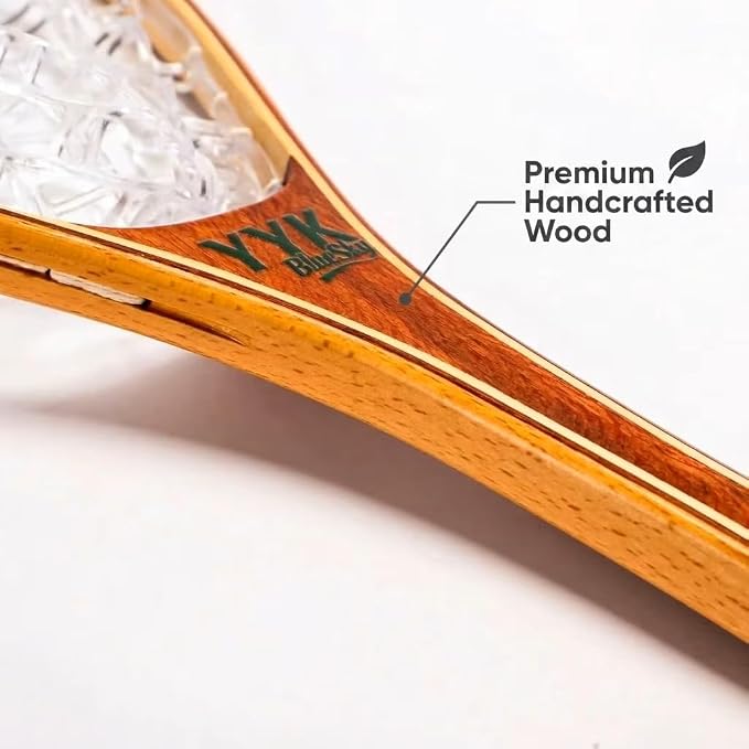 YYKBlueSky Fly Fishing Landing Net - 24" Trout Net, Soft Clear Silicone Mesh for Catch and Release, Durable Wood Frame, Safety Lanyard & Carabiner for Wading, Kayak & Boat Fishing