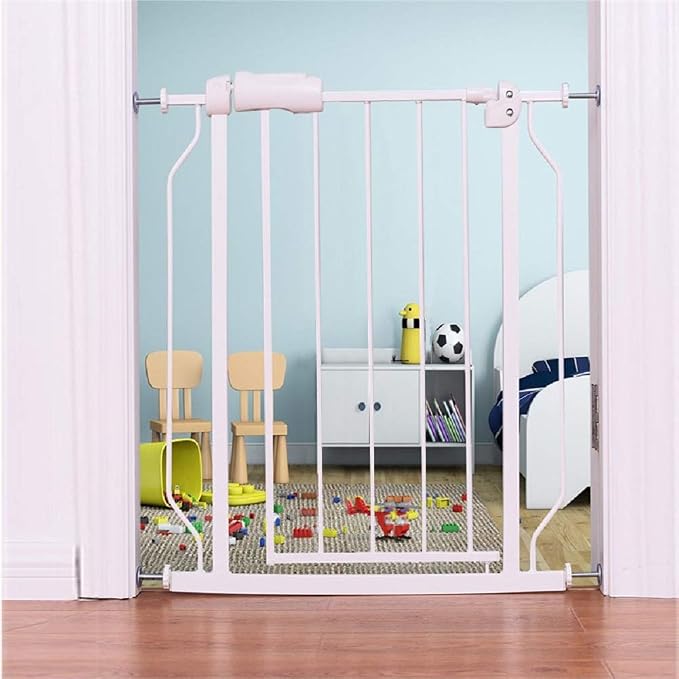 ALLAIBB Extra Wide Pressure Mounted Baby Gate Walk Through Child Kids Safety Toddler Tension White Long Large Pet Dog Gates with Extension for doorways Kitchen (24.02-27.56"/61-70cm, White)