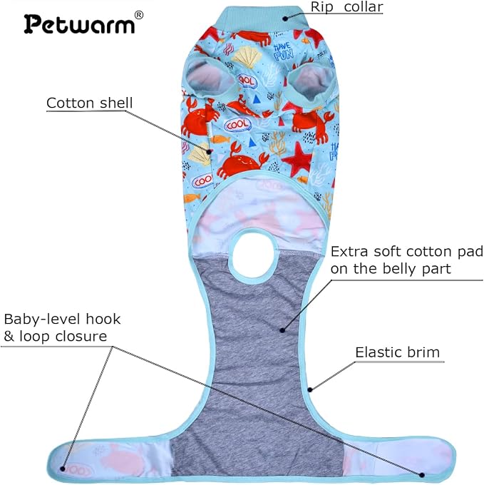 PetWarm Recovery Suit for Dogs, Surgical Suit for Dogs Female Spay Male Neutered, Dog Onesie for Surgery, Anti-Licking Dog Surgery Recovery Suit, Marine Animal Patterns, Green, XL