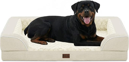 Orthopedic Dog Beds for Extra Large Sized Dogs 48x30 Inch, XL Waterproof Egg Crate Foam Dog Sofa Bed with Removable Washable Cover Big Pet Couch with Bolster & Non-Slip Bottom, Beige
