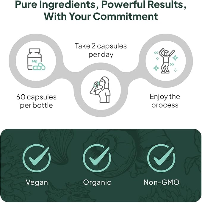 Organics Ocean Better Calcium - Organic Red Algae Calcium with Vitamin D3 and K2 Supplements - Supports Bone Structure, Joint Comfort & Encourages Healthy Aging - Plant-Based, Non-GMO - 1 Pack
