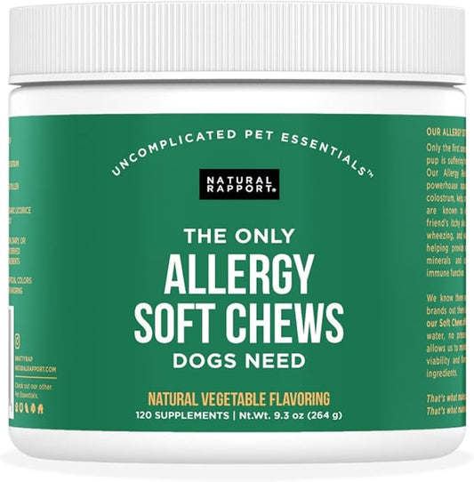 Natural Rapport Dog Allergy Supplement - The Only Soft Chews Dogs Need - 120ct Treats that Contain Kelp and Bee Pollen for Allergy and Itch Relief