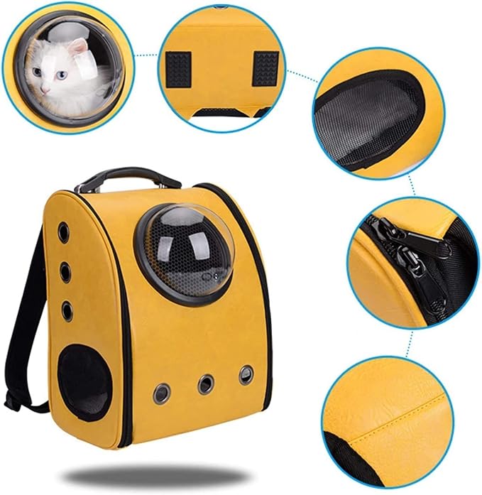 OLOTU Pet Backpack Transparent Ventilated Cat Backpack, Airline Approved Carrier Bag for Pet Travel, Portable Dog Backpack Carrier, Yellow Spacious
