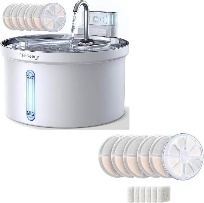 Wireless Cat Water Fountain, 3.5L Pet Water Fountain for Cats/Dogs with 6 Pack Filter+6 Park Pump Filter Sponges Replacement