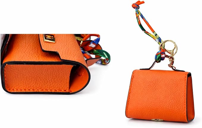 Luxury Designer Dog Poop Bag Holder Case – Barkin Pet Waste Bag Dispenser Pouch with Gold Hardware, Portable Dog Walking Accessory with Keychain Clip for Doggie Leash & Travel (Orange)