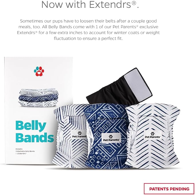 Pet Parents® Washable Belly Bands for Male Dogs (3pack) + Extendrs® of Durable Dog Diapers Male, Premium Male Dog Diapers & Dog Wraps (Small, Kahuna)