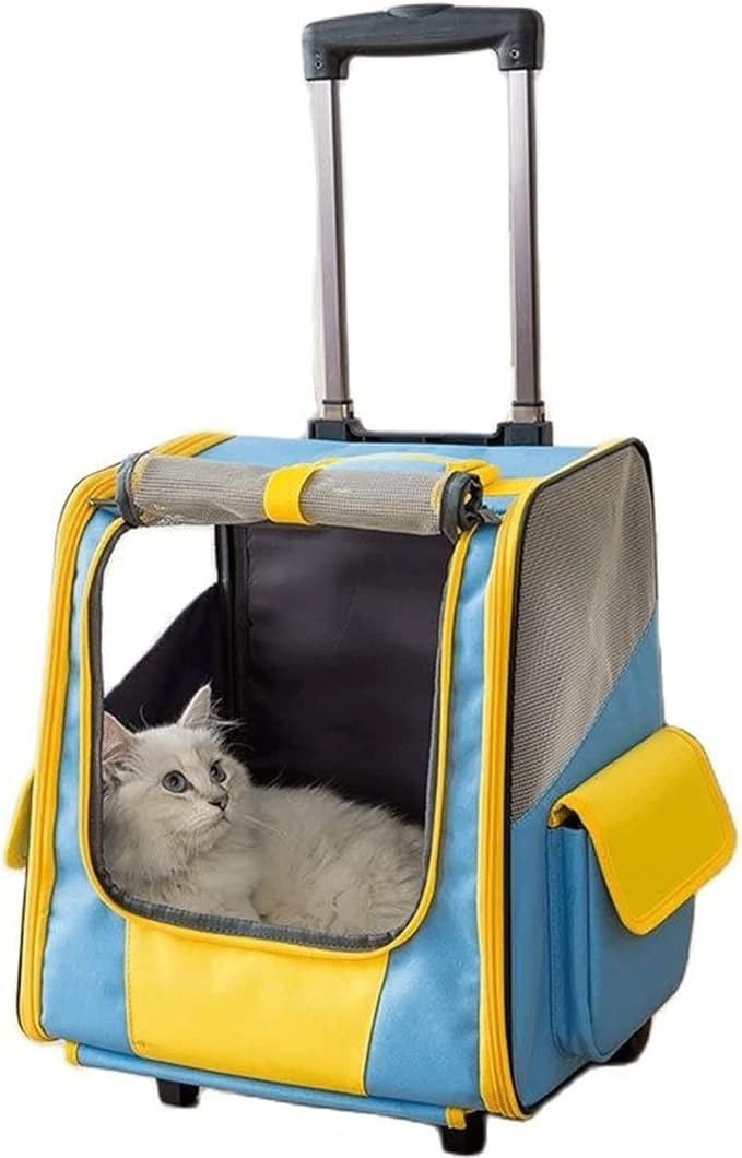 OLOTU Pet Backpack Breathable Mesh Pet Trolley Case, Go Out Portable Cat Backpack, Puppy Transport Carrier Pull Rod Box, Pet Travel Carrier Spacious