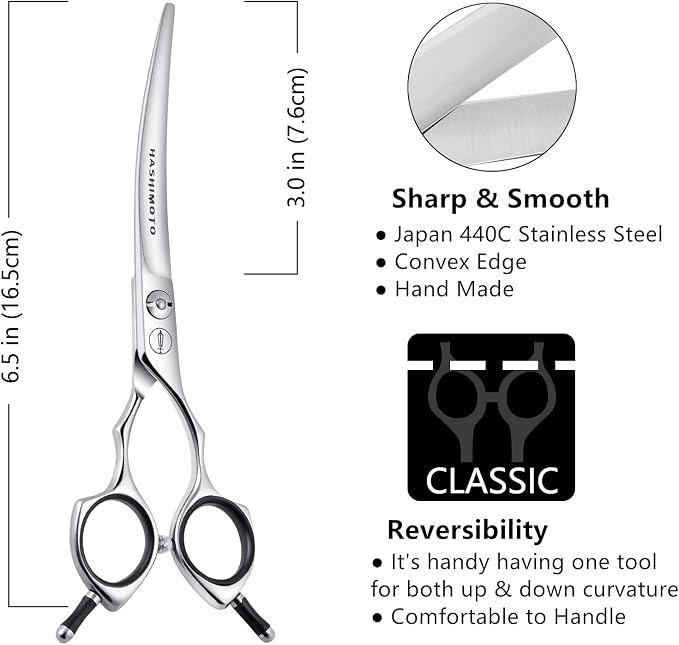 HASHIMOTO Curved Scissors for Dog Grooming, Dog Blending Scissors, Light Weight, Professional or DIY at home.