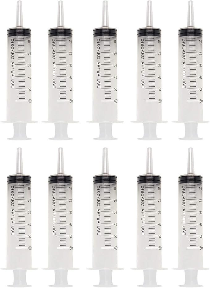 60ml Catheter Tip Syringe with Covers 10 Pack by Tilcare - Sterile Plastic Medicine Food Droppers for Children, Pets or Adults – Latex-Free Oral Medication Dispenser - Large Feeding Tube Syringes