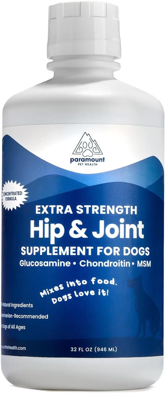 Liquid Glucosamine for Dogs 2600mg, Hip & Joint Supplement with Chondroitin & MSM, 32 oz Mobility Support for Large Dogs, Human-Grade Joint Care Made in GMP & FDA Registered Facility