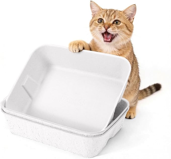 Disposable Litter Boxes for Cats, Durable and Water Resistant, Sustainable Large Disposable Litter Box, Disposable Cat Litter Boxes for Indoor/Travel Use, Standalone or as Liner (White, Large 3-Pack)