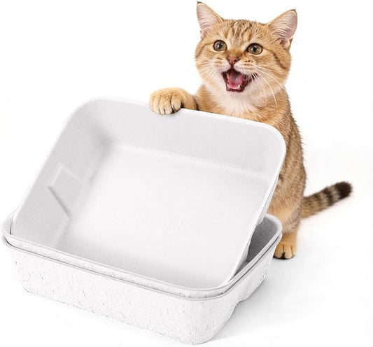 Disposable Litter Boxes for Cats, Durable and Water Resistant, Sustainable Large Disposable Litter Box, Disposable Cat Litter Boxes for Indoor/Travel Use, Standalone or as Liner (White, Large 3-Pack)