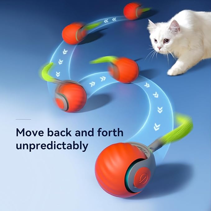 Interactive Cat Ball Cat Toy with Tail, Fast Rolling Ball (Blue)
