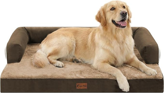 Orthopedic Dog Beds for Large Medium Sized Dogs, Waterproof Egg Crate Foam Large Dog Couch Beds with Comfy Bolster 36x27Inch, Washable Pet Beds with Removable Cover, Brown