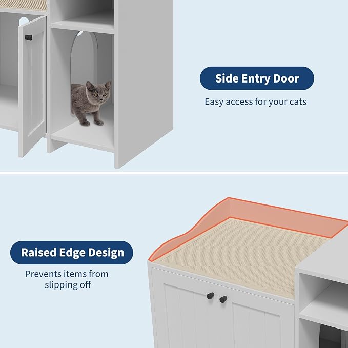 Garvee Cat Litter Box Enclosure Furniture Wooden Hidden Litter Box Cabinet with Vent Door Left Side Storage Drawer Shelf Small Storage Cabinet Raised Legs Top Protectors