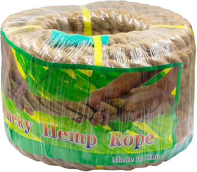 Aoneky Natural Jute Rope 1 1/5" x 96ft - 4 Strand Twisted Hemp Rope for Crafts, Cat Scratching Post, DIY Home Decor, Macrame, Hammock & Nautical Projects, Brown