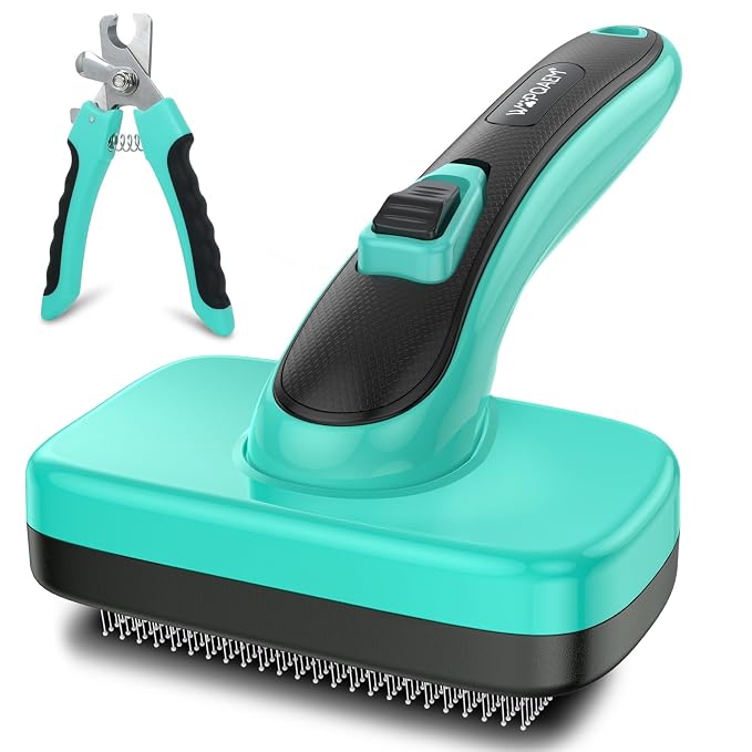 2 Pcs Self Cleaning Slicker Brush & Nail Clippers for Dog and Cats,Shedding Long and Short Haired Pets,Skin Friendly Deshedding Grooming Tool