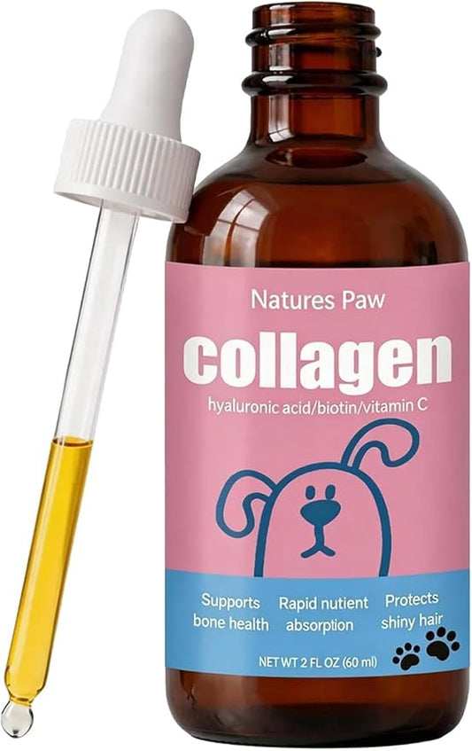Natures Paw Liquid Collagen for Dogs, Biotin, Hyaluronic Acid & Vitamin C, Hip and Joint Support, Healthy Skin & Coat – 60ml