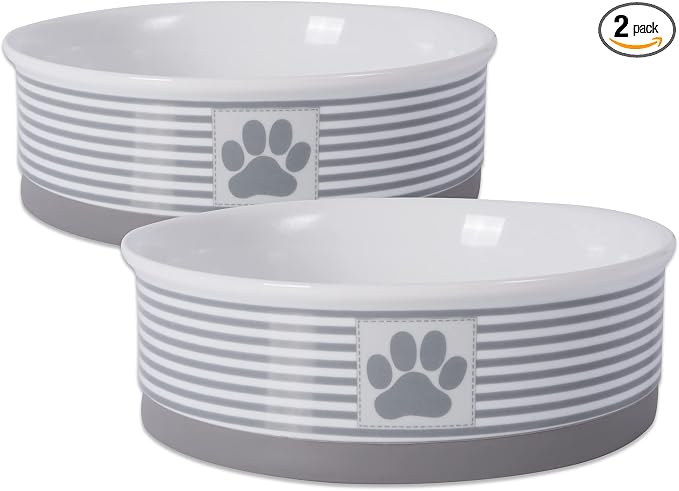 Bone Dry Paw & Patch Ceramic Pet Collection, Large Set, 7.5x2.4", Gray, 2 Piece