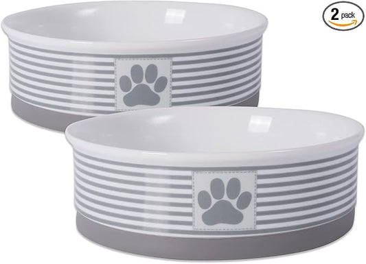 Bone Dry Paw & Patch Ceramic Pet Collection, Large Set, 7.5x2.4", Gray, 2 Piece