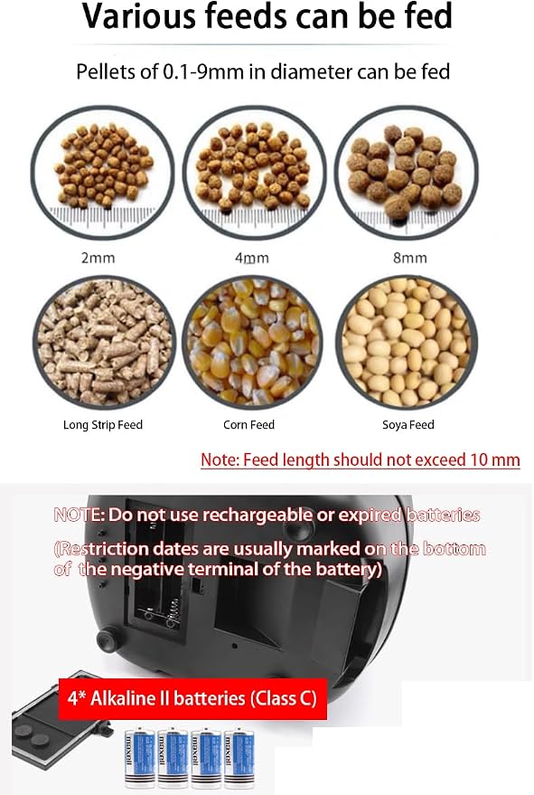 10L Automatic Fish Feeder, Fish Food Dispenser, Directional Feeder, Timer High Capacity Pond Fish Feeder for Outdoor Garden Pond(Black)