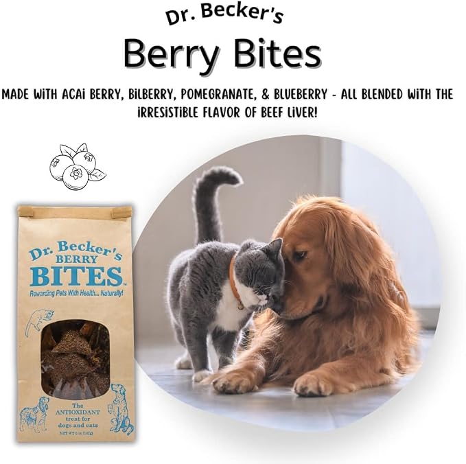 Dr. Becker's Berry Bites | Made from Acai Berry, Bilberry, Pomegranate, Blueberry | Grain Free Antioxidant Liver Training Treats for Dogs & Cats, 5 oz (Pack of 3)