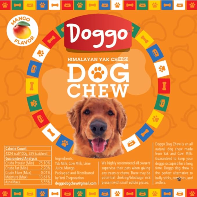 Natural Mango Flavor Yak Cheese Dog Chews, Long-Lasting, Large, 1 Pound, 5 Pieces