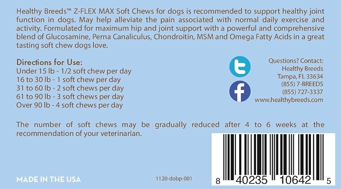 Healthy Breeds Doberman Pinscher Z-Flex Max Hip and Joint Soft Chews 50 Count