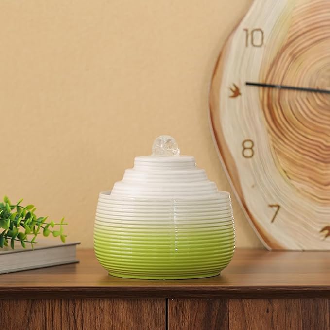 Indoor and Outdoor Fountain Water Feature Fall Ceramic Home Office Decoration mini Tabletop Desktop (Green with Ball S091)
