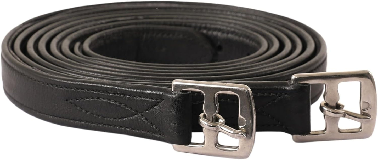 Exion FlexiStrong Stirrup Leathers for English Saddles – 1" Premium Calfskin with Nylon Core – Numbered Holes, Stainless Steel Buckles – Black/Brown – Horse Riding Gear (48"/120cm to 62"/155cm)
