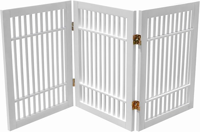 Urnporium Freestanding Wooden Dog Gate for Doorways – Foldable Acacia Wood Pet Gate, No Drill Portable Indoor/Outdoor Puppy Fence Barrier (White Pet Gate, 3 Panel 24" Tall)