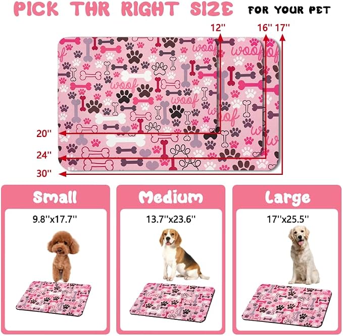 Dog Food Mats for Floors Waterproof, Pet Water Bowl Mats Pet Feeding Absorbent Placemats Pink 17 * 30 inch