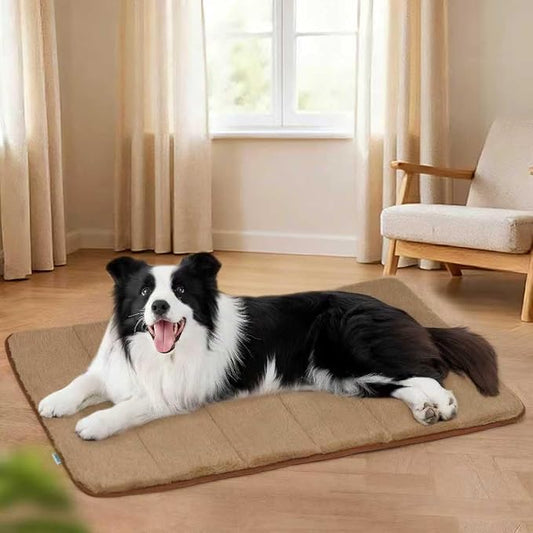 Dog Crate Pad for Large Dog - 35"x23" Memory Foam Dog Bed, Washable & Anti-Slip Dog Bed Mat, Ultra Soft Kennel Pad for Dogs Cozy Sleeping Mat, Khaki