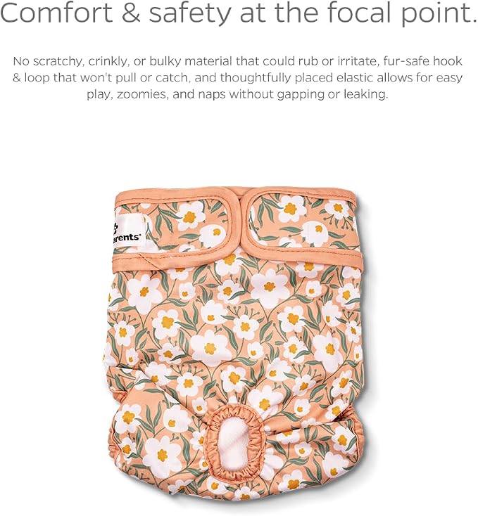 Pet Parents® Washable Dog Diapers (3pack) + Extendrs® of Durable Doggie Diapers, Premium Dog Diapers Female (X-Small, Daisy)