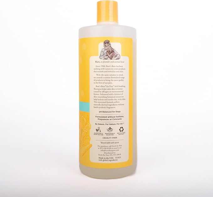 BURT'S BEES FOR PETS Itch Soothing Dog Shampoo with Honeysuckle, 95% Natural Origin, pH Balanced, No Sulfates, Parabens, or Phthalates, Relieves Itchy Skin, 32 Fl Oz - 2 Pack