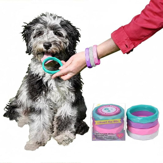 Puppy Teething Rings - 4 Pack, Bracelet Food Grade Silicone Chew Toys for Small Dogs-Medium Dog, Puppy Nipping Solution Toys, Chew Toys for Puppies 0-6 Months - I Heart The 80s