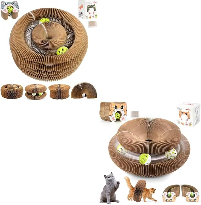 Upgraded-Magnetic Magic Organ Cardboard Cat Scratching Toy for Indoor Cats Flip with Fun, (Gray-1PCS & Orange-2PCS), 3PCS