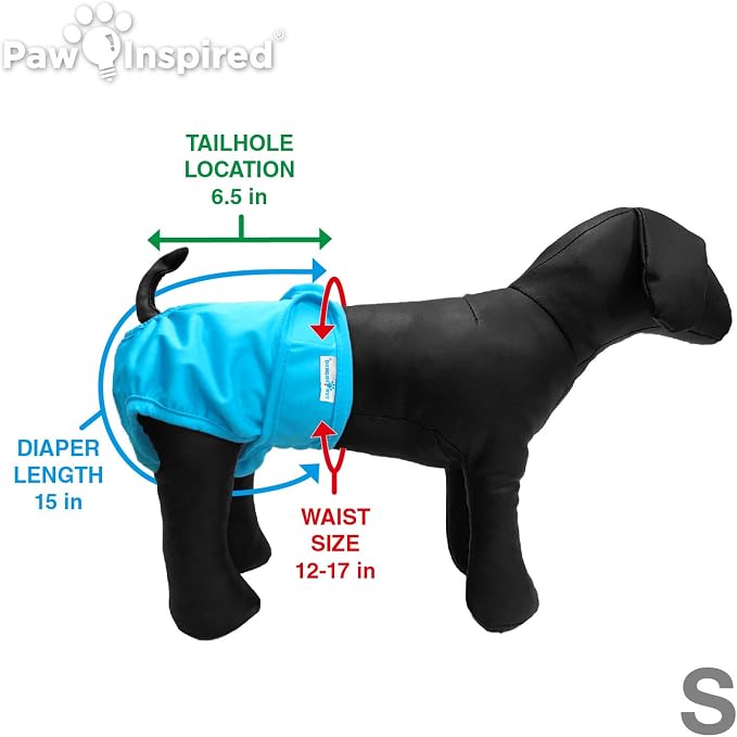 Paw Inspired Reusable Washable Dog Diapers (Pack of 3) in Assorted Colors with White Lining and Dog Diaper Suspenders in Black Combo Pack (Small)