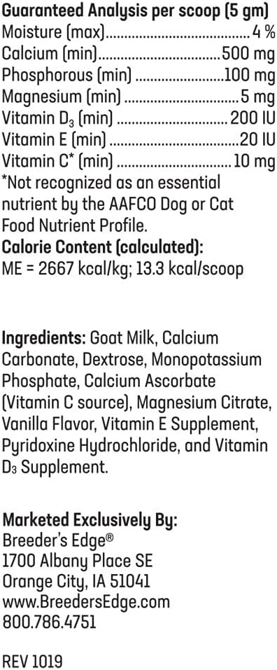 Breeder’s Edge Oral Cal Plus Powder, Calcium & Vitamin D₃ Whelping Supplement for Nursing Dogs and Cats, Supports Healthy Bones, Teeth & Lactation, 1kg