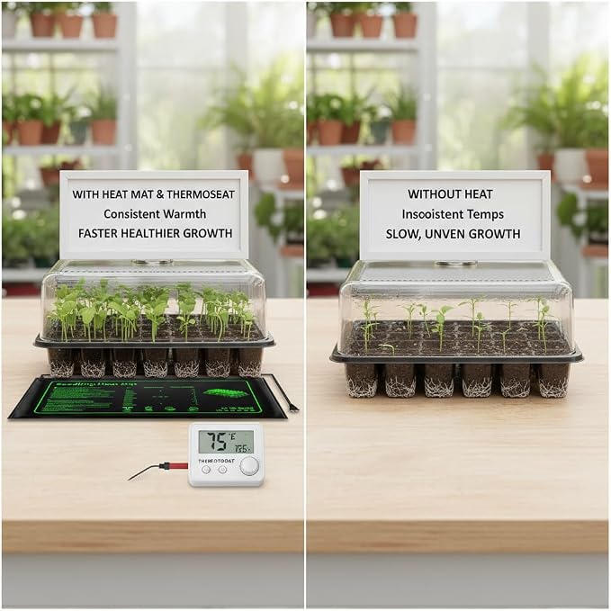 2 Pack Seedling Heat Mat with Thermostat Controller & Timer for Plants Seed Starting, Temp-Adjustable Waterproof 10"x 20" Warming Mat for Seed Germination, Indoor Growing, Hydroponic, Greenhouse