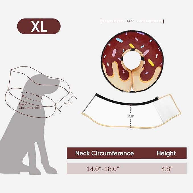 Supet Raised Inflatable Dog Cone After Surgery - Adjustable Recovery Donut Collar with Removable Shield to Stop Licking Wounds & Protect Stitches - Soft Dog Cone Alternative for Large Dogs (Brown,XL)