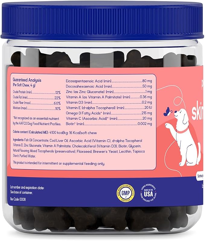 PupGrade Skin & Coat Soft Chew Supplement for Dogs – Supports Healthy Skin, Coat, and Immune Function - Rich in Natural Fish Oil, Omega Fatty Acids, and Vitamins – 60 Soft Chews